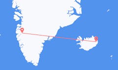 Flights from the city of Kangerlussuaq, Greenland to the city of Egilsstaðir, Iceland