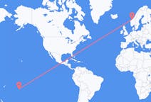 Flyg från Rarotonga, Cooköarna till Kristiansund, Norge