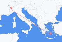 イタリアのトリノからから、ギリシャのサントリーニ島までのフライト