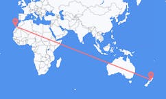 Vluchten van Palmerston North, Nieuw-Zeeland naar Lanzarote, Spanje