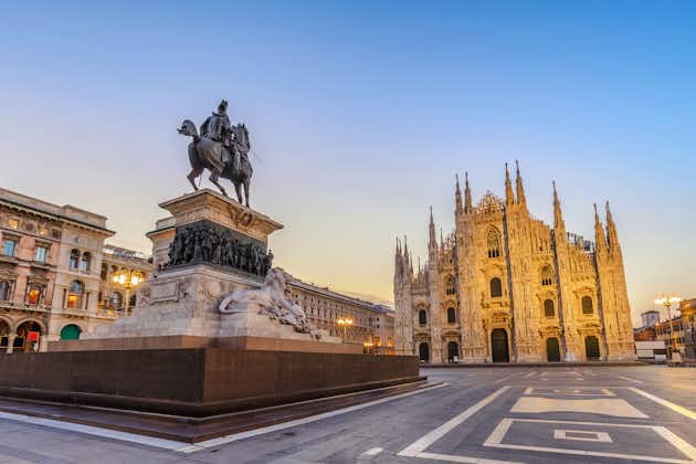 Milan Cathedral, Duomo di Milano, and Piazza Duomo square in the Milan city center, Italy