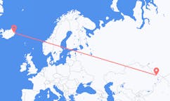 Flyg från staden Öskemen, Kazakstan till staden Egilsstaðir, Island