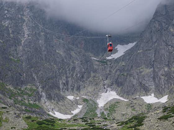Red cable car near Skalnatá dolina in High Tatra mountains, Slovakia
