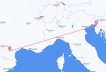 Flyg från Carcassonne, Frankrike till Trieste, Italien