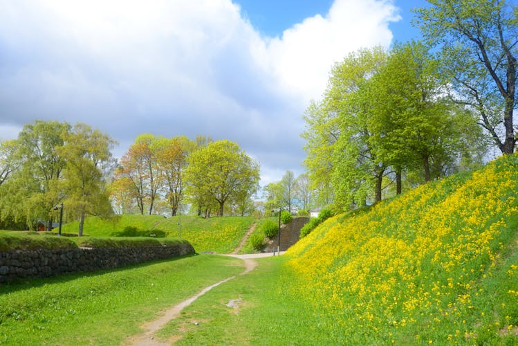 Photo of spring landscape in park in the fortress of Lappeenranta.