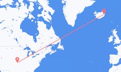 Fly fra byen Wichita, USA til byen Egilsstaðir, Island
