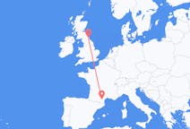 Flyrejser fra Carcassonne, Frankrig til Newcastle upon Tyne, England
