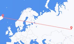 Flights from the city of Krasnoyarsk, Russia to the city of Egilsstaðir, Iceland
