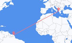 Flyrejser fra Cayenne, Frankrig til Korfu, Grækenland