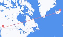 Fly fra byen Penticton, Canada til byen Egilsstaðir, Island