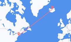 航班从美国艾斯利普市到阿克雷里市，冰岛塞尔