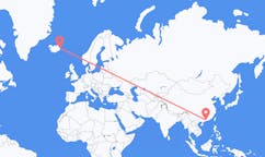 航班从中国广州市市到埃伊尔斯塔济市，冰岛塞尔
