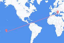 Flyreiser fra Rarotonga, Cookøyene til Korfu, Hellas