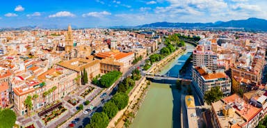 Photo of Murcia city centre and Segura river aerial panoramic view. Murcia is a city in south eastern Spain.