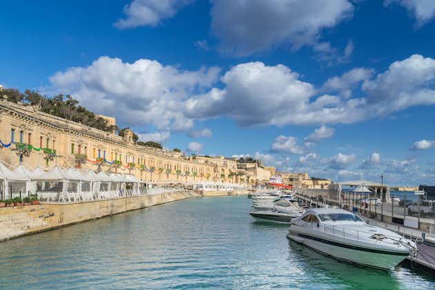 Photo of Valletta waterfront in Malta on a sunny day.