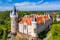 Photo of aerial view of Zleby castle in Central Bohemian region, Czech Republic. The original Zleby castle was rebuilt in Neo-Gothic style of the chateau.