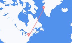 米国のハリスバーグから、グリーンランドのマニツォクまでのフライト