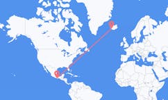 Flyreiser fra byen Puerto Escondido, Oaxaca, Mexico til byen Reykjavik, Island
