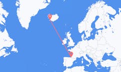 航班从冰岛雷克雅维克市到比亚里茨市，法国塞尔