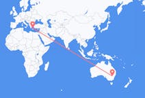 オーストラリアのから パークス (ニューサウスウェールズ州)、ギリシャのへ サントリーニ島フライト
