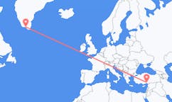 Flyrejser fra Narsaq, Grønland til Adana, Tyrkiet