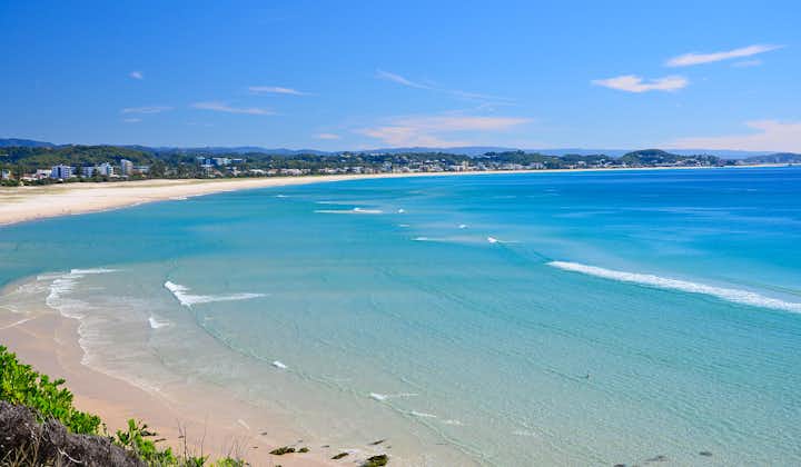 Photo of beautiful Kirra beach with blue sky, Gold Coast, Australia.