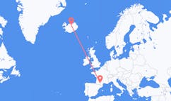 航班从法国图卢茨市到阿克雷里市，冰岛塞尔