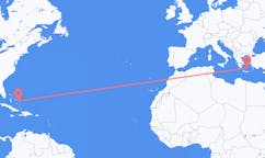 Flights from San Salvador Island, the Bahamas to Santorini, Greece