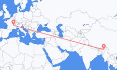 インドのジョルハットから、フランスのリヨンまでのフライト