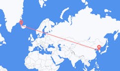 Flyreiser fra byen Seoul, Sør-Korea til byen Ísafjörður, Island