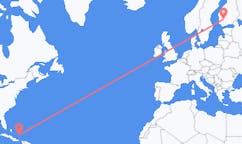 Flyreiser fra Crooked øy, Bahamas til Tammerfors, Finland