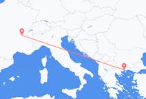フランスのリヨンから、ギリシャのカバラ県までのフライト