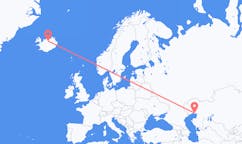 航班从哈萨克斯坦阿特劳市到阿克雷里市，冰岛塞尔