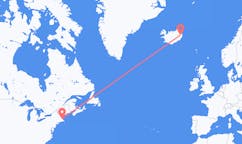 Flights from the city of Boston, the United States to the city of Egilsstaðir, Iceland