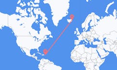 航班从美国阿瓜迪亚市到埃伊尔斯塔济市，冰岛塞尔