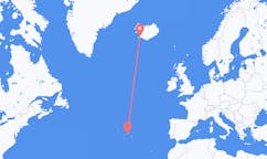 航班从冰岛雷克雅维克市到特塞拉岛市，葡萄牙塞尔