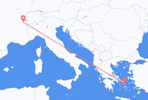 Vluchten van Mykonos, Griekenland naar Genève, Zwitserland
