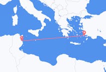 튀니지 모나스티르에서 출발해 그리스 코스로(으)로 가는 항공편