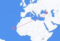 Flyg från Boa Vista (kommun i Brasilien, Roraima, lat 3,19, long -60,61), Kap Verde till Trabzon, Turkiet