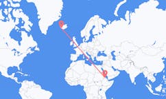 航班从厄立特里亚阿斯马拉市到雷克雅维克市，冰岛塞尔