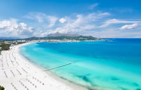 Aerial view with Sant Pere beach of Alcudia, Mallorca island, Spain.