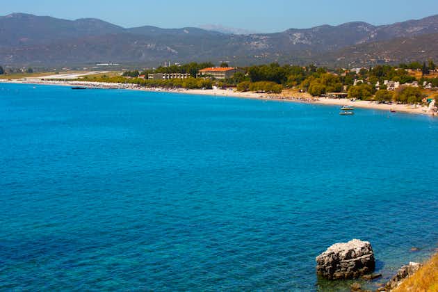 Photo of beautiful Potokaki beach on Samos Island in Greece.