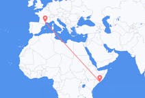 Flyreiser fra Mogadishu, Somalia til Aspiran, Frankrike