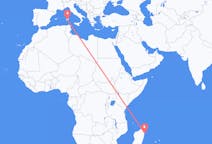 Flyreiser fra Île Sainte-Marie, Madagaskar til Cagliari, Italia