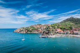 Photo of aerial view of Collioure, beautiful coastal village in the south of France.