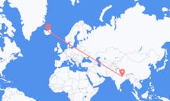 航班从印度瓦拉纳西市到阿克雷里市，冰岛塞尔