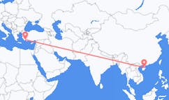 중국 하이커우에서 출발해 터키 달라만에게(으)로 가는 항공편