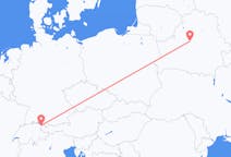Vluchten van Minsk, Belarus naar thal, Zwitserland