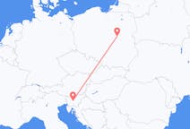 Flights from Ljubljana in Slovenia to Warsaw in Poland