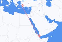 Flyg från Balbala, Djibouti till Rhodes, England, Grekland